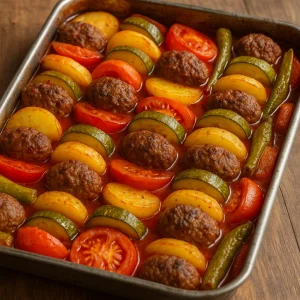 Fırında Sebzeli Köfteli Tepsi Yemeği