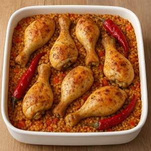Fırında Bulgur Pilavlı Tavuk Kapama