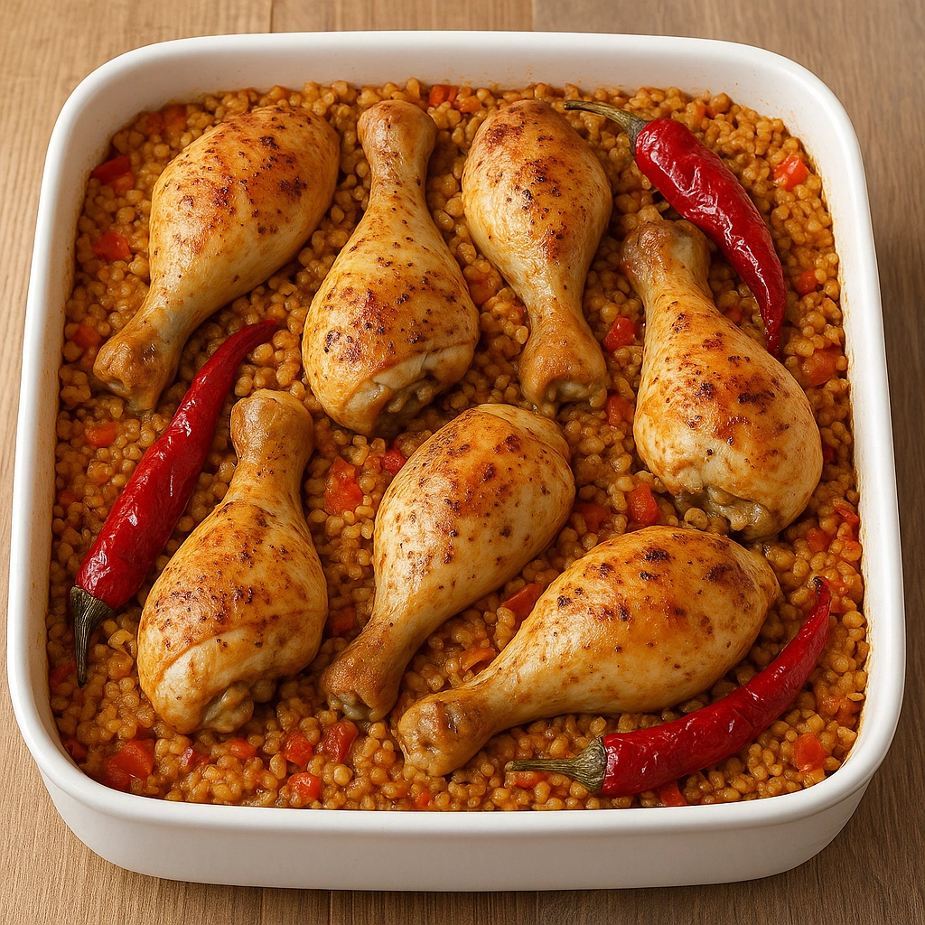 Fırında Bulgur Pilavlı Tavuk Kapama